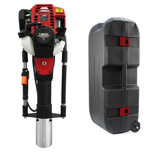 Image of Petrol 4 Stroke Post Driver with Carry Case, 4 Attachments & Tool Kit Bundle – Heavy Duty Fence Post Knocker for Garden, Farm & Construction Use
