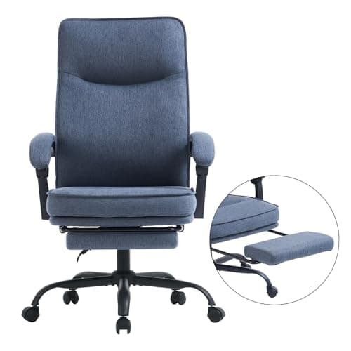 Image of MZLEE Ergonomic Office Chair with Footrest, Fabric Desk Chair for Home Office, 150kg Heavy Duty Computer Chairs with Linkage Armrests, Adjustable Height, Tilting/Nap Function