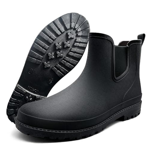 Image of Rouhuhura Men's Rain Boots, Ankle Wellington Boots, Short Rubber Garden Boots for Gardening, Fishing, Walking, Mud, Dogs - Black (UK 9)
