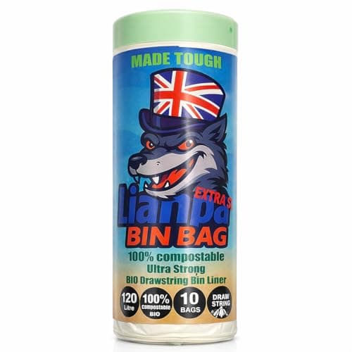 Image of Lianpak 120L Heavy Duty Drawstring Bin Bags, Biodegradable Bin Liner, Food Waste Bags, 120 Litre, 45μm Extra Large Strong Thick Compostable recycled Bag for Kitchen, Leak Proof 105 × 83 cm, 10 Bags