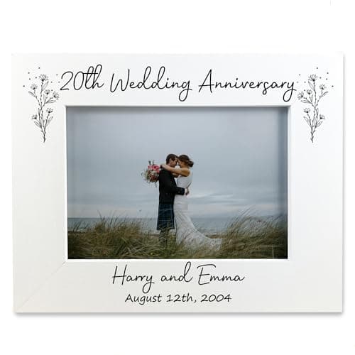 Image of Red Ocean 20th Wedding Anniversary 7x5 Photo Frame Keepsake, 20th Anniversary Gifts For Husband Wife, Personalised With Names and Date, Mr and Mrs Gifts, 20th Wedding Anniversary Gifts