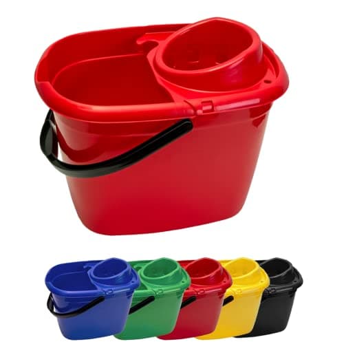 Image of Professional 14L Mop Bucket with Wringer (Red) Colour Coded With Easy Carry Handle for Domestic and Commercial Cleaning Hospital Contract Cleaning Bucket Industrial - Avern