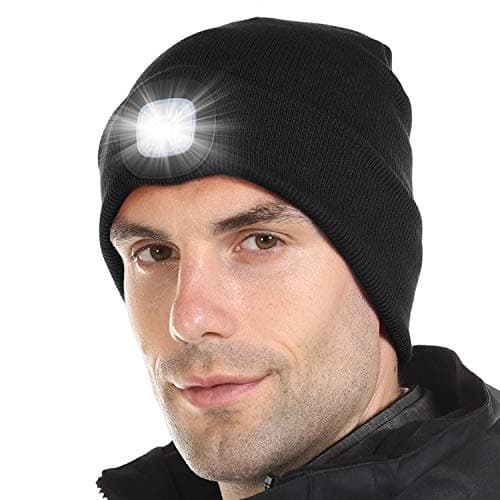 Image of Attikee LED Lighted Beanie Cap for Adults, USB Rechargeable 4 LED Headlamp Hat, Unisex Winter Knit Hat Torch for Running Cycling Camping, Christmas Tech Gifts for Men Dad Women Teens