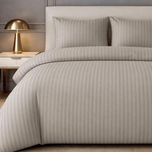 Image of Lazzaro Satin Stripe Single Duvet Cover Set - Premium Hotel Quality Quilt Cover Single Bedding Set 2 Pcs - Ultra Soft Hypoallergenic Duvet Cover Single With Zipper Closure