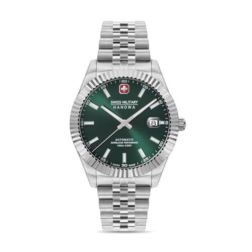 Image of Swiss Military Hanowa SMWGL0002103 Men's Automatic Watch Diligent Sapphire Glass, Silver-Green, Standard-Größe, Bracelet