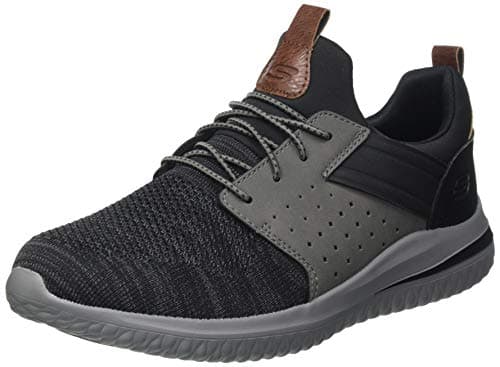 Image of Skechers Men's Delson 3.0-Cicada Knitted Bungee Lace Slip On, Black/Grey, 6.5 UK Wide