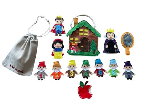 Image of ZAC HOME Fairytale Storytelling Puppets – Dwarfs, Princess, Prince, Evil Queen & Story Accessories – Felt Puppets with Storage Bag for Kids Storytelling, Nursery Rhymes, and Pretend Play