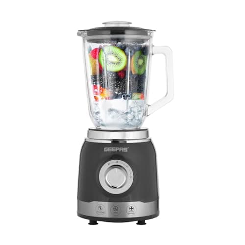 Image of Geepas Electric Blender Smoothie Maker, 700W | Glass Jug Blender with Ice Crusher Stainless Steel Blades | 2 Speed Control with Pulse Function| 1.5L Glass Jar | Smoothie Milkshake Maker, Grey