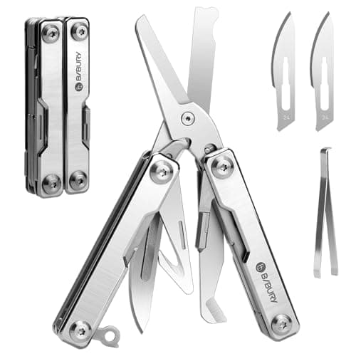 Image of BIBURY Multitools, Keychain EDC Mini Pocket Tool, Foldable Scissors with Window Breaker, Seat Belt Cutter, Box Opener, Multi Tool for Emergency and Daily Use, Birthday Gifts, Gifts for Men Women