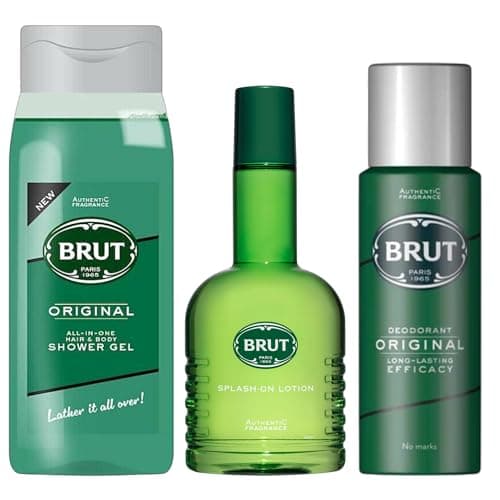 Image of Brut Men's Grooming Gift Set | Original Scent | Shower Gel 500ml, Splash-on Lotion 200ml & Deodorant 200ml | 3-Piece Set