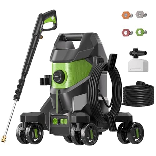 Image of PATOOLIO Pressure Washers, Power Washer with 4 Lockable Wheels, 2000W, 345 Bar Max 680 L/H Power Jet Washers with 4 Nozzles, Foam Cannon for Cars/Fences/Driveways/Home Cleaning