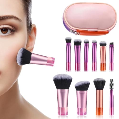 Image of 10 Pcs Travel Makeup Brushes Set – Mini Cosmetic Brush Kit with Pouch, Soft Bristles for Eyeshadow, Foundation, Blending, Portable Makeup Tools for Women, Girls, Travel Use