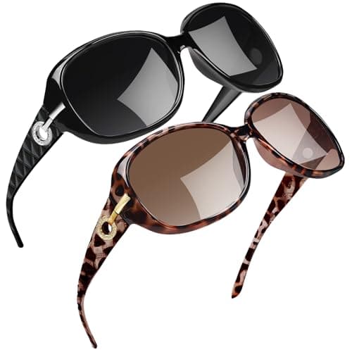 Image of Joopin Oversized Polarised Sunglasses for Women, Trendy Large Sun Glasses Big Rectangle UV400 Rhinestone Ladies Butterfly Sunnies (Black+Leopard)