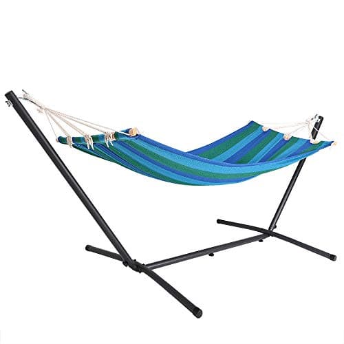 Image of DETEX® Hammock with Metal Stand | 100kg Load Capacity | Outdoor Garden Swing Seat | Patio Garden Camping | Free Standing Hanging Chair | 200x80cm | Blue
