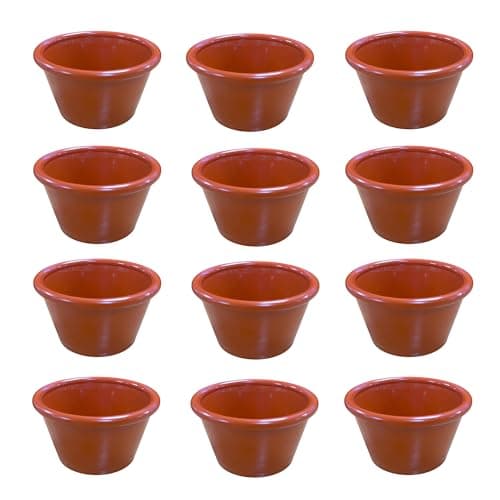 Image of Chabrias Pack of 12 Plain Terracotta 2oz Traditional Ramekins, Condiment Pots, Sauce Ramekins, Dip Bowls, Tough Plastic Sauce Pots, Made in England