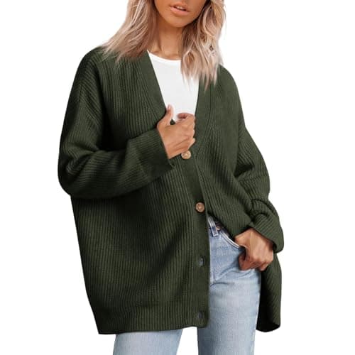 Image of Knitted Blazer Cardigan for Women, Crew Neck, Oversized Rib Knit, 2023 Winter Jumper, Sweater Tops Coat, Yellow Women, Army Green, S