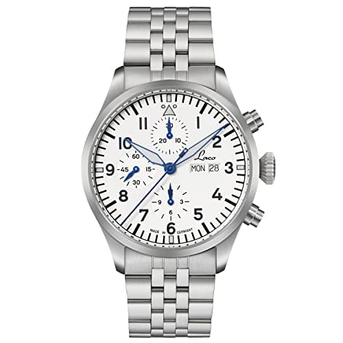 Image of Laco Chronograph Kiel.2 High-Quality Automatic Watch, 43 mm Diameter, Waterproof, Made in Germany, White metal band, The 'style' value for this watch would be 'elegant'. Although the seller has