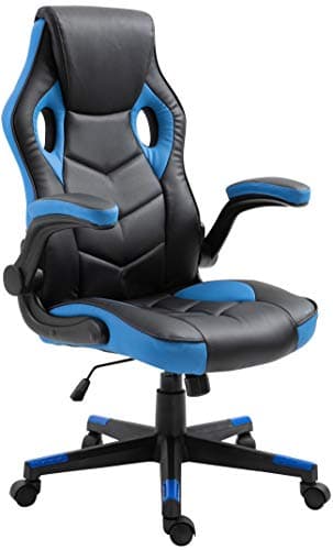 Image of CLP Racing Chair Omis Faux Leather with Folding Armrests and Swivel Gaming Chair with Armrests and Adjustable Seat, Colour: Black/Blue