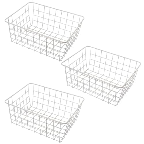 Image of OHS 3 Pack Wire Basket Storage, Small Metal Kitchen Storage Baskets Wire Freezer Organiser Bin Vegetable Baskets for kitchens Pantry Bathroom Cupboards, White