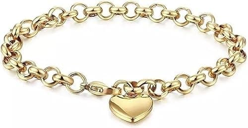 Image of Halo's London 18ct Gold gf Heart Bracelet Vintage Cuban Curb Bracelet + Gift Box For Women