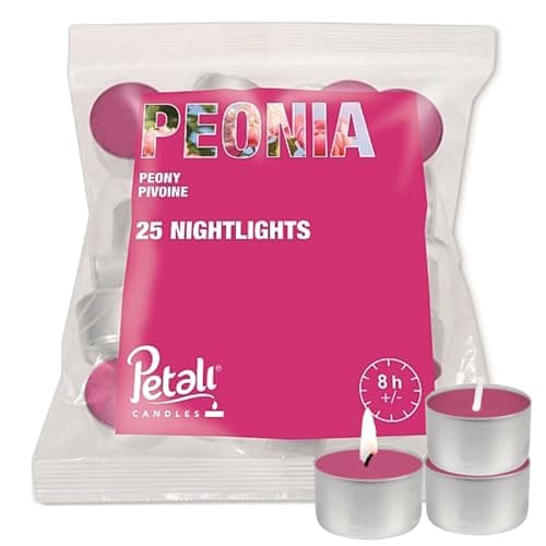 Image of Prices's Candle Petali Peony 25 Nightlights Bag Long Burning 8 Hour Scented Tea Light Candles Aromatherapy Home Fragrance Gift Set Floral Relaxation