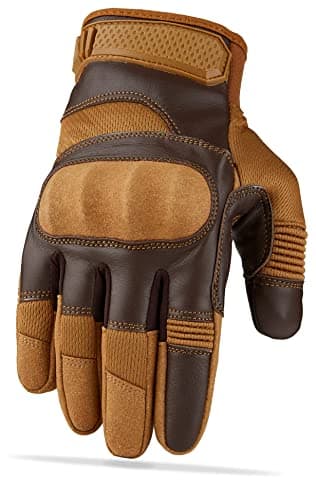 Image of GEARX Flex Leather and Mesh Gloves for Motorcycle Cycling Motorbike Hunting Work Outdoor Gear (M, Brown)