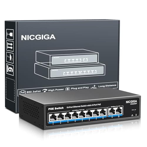 Image of 8 Port PoE Switch with 8 Ports 100Mbps PoE+@120W + 2 * Gigabit Uplink Port, NICGIGA 10 Port 802.3af/at Power Over Ethernet Network Switch Unmanaged, VLAN and 250m Extender Mode, Fanless.