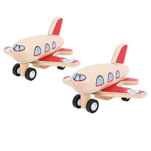 Image of Bigjigs Toys Wooden Pull Back Toy Aeroplanes (2 pk) - Aeroplane Toys for 2 Year Olds +, Ideal Affordable Stocking Fillers & Pocket Money Toys