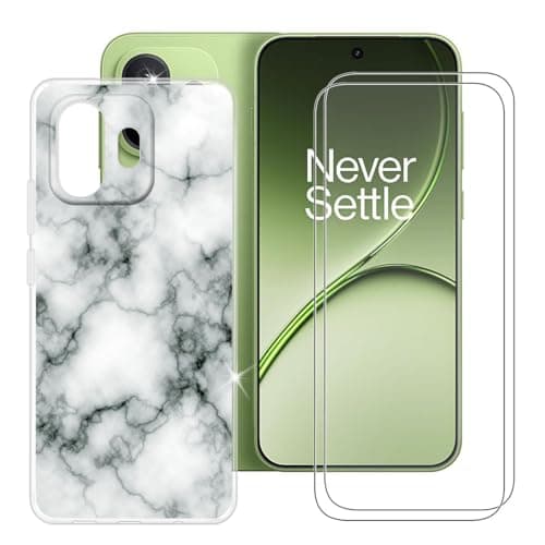 Image of BUNALFaa Case for OnePlus 15T (6.32") + Screen Protector 9H Hardness Tempered Glass(2 Pieces) - Bumper Protective Cover transparent TPU Soft Silicone Shell - Stone Pattern