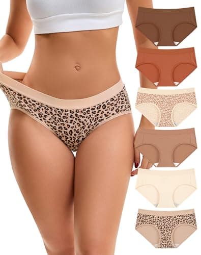 Image of INNERSY Knickers for Women Cotton Underwear Mid Rise Briefs Comfy Ladies Hipster Pants Multipack 6 (14, 2 Leopard / 4 Plain)