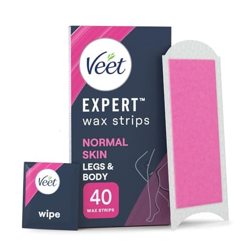 Image of Veet Expert Cold Wax Strips, Legs & Body, Normal Skin, 40 Wax Strips (4 Finish Wipes with Argan Oil), with Shea Butter, Removes Shortest Hair from Root, 28 Days Smoothness