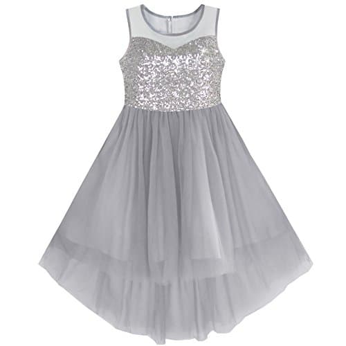 Image of Sunny Fashion Girls Dress Gray Sequined Tulle Hi-lo Wedding Party Dress Age 10 Years