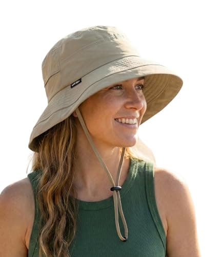 Image of Creekstone Bucket Sun Hat for Women, UPF 50+ Wide Brim, Packable, Waterproof Rain Hat for Hiking Outdoor Travel (UK, Alpha, One Size, Khaki)