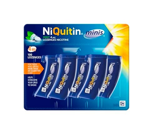 Image of NiQuitin 4mg Minis Mint Lozenges - Mint Flavour (5 x Pack of 20 Minis Nicotine Lozenges) - On The Go Oral Stop Smoking and Vaping Aid - Pocket Sized Containers