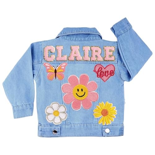 Image of GifXify Custom Kids Denim Patch Jacket with Personalised Name and Tags - Premium Cotton Jean Jacket for Boys and Girls Aged 1-8 - Personalised Gifts for Birthday, Easter, Christmas