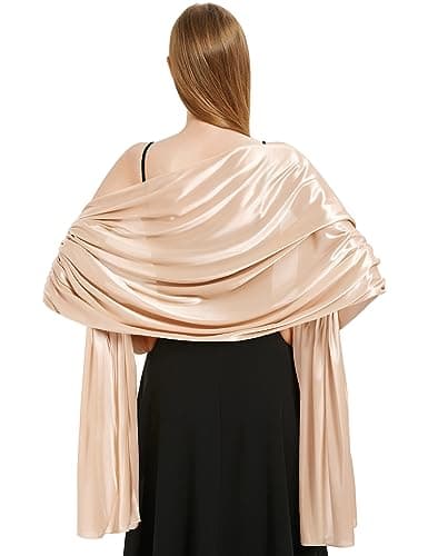 Image of heekpek Ladies Satin Scarf Wedding Shawls and Wraps Womens Silky Scarf Lightweight Evening Party Dresses Bride Bridemaid, Champagne, One Size