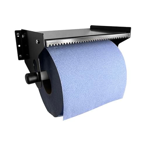 Image of TR Home Solutions Blue Roll Holder and Paper Towel Holder - Wall Mounted Black Brushed Steel Dispenser - Heavy Duty Metal Holder for Kitchen, Garage, Workshop or Restaurant