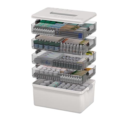 Image of Citylife 5-Layer Medicine Storage Box, Medication Storage Box with Handle, Household Medical Organiser Portable Emergency First Aid Container for Home Cabinet Office Travel Car School
