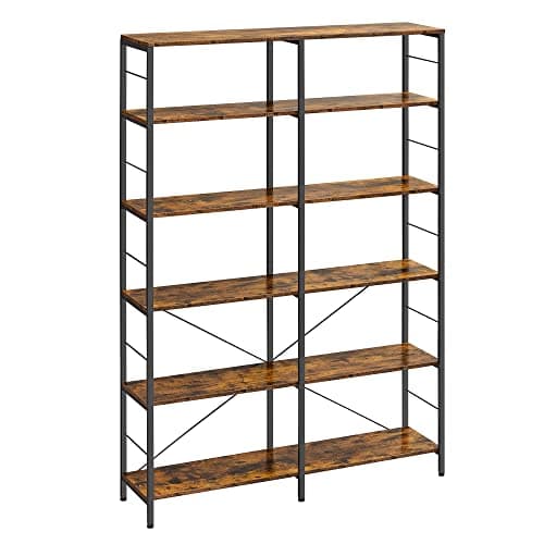 Image of VASAGLE 6-Tier Bookshelf, Shelving Unit, Tall Storage Shelf, 30 x 120 x 170 cm, Industrial Style, Room Divider, Living Room, Study, Kitchen, Rustic Brown and Ink Black LLS114B01