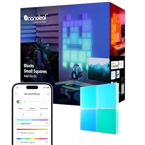 Image of Nanoleaf Blocks Expansion Kit | 4 Mini Squares (Requires Starter Kit), RGBW Color-Changing Panels, Adjustable Colour Temperature 1200K-6500K, Soft Lighting Cozy Ambiance (11.6 x 11.6 cm Each)