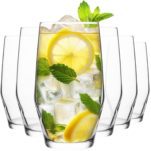 Image of Homiu Highball Drinking Tumbler Glasses | Set of 6 | 495ML | Crystal Clear Tall High Ball Glasses | Water Gin Cocktail Juice | Drinking Glassware | Napoli Collection | Dishwasher Safe