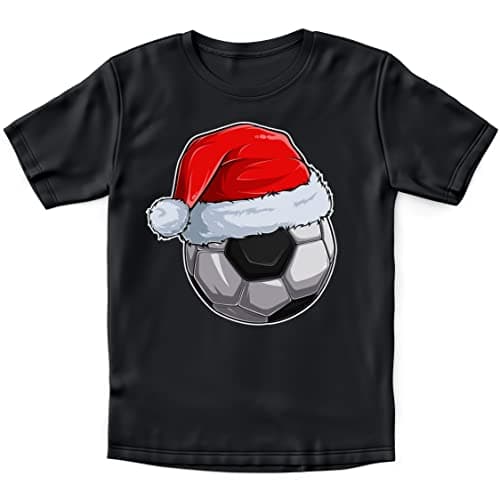 Image of Kids Football Christmas Ugly T Shirt, Funny & Unique Santa Hat Soccer Parody Christmas Tee, Xmas Shirt Gifts for Him Or Her, Simple Present for Boys and Girls, 12-13 Years, Black