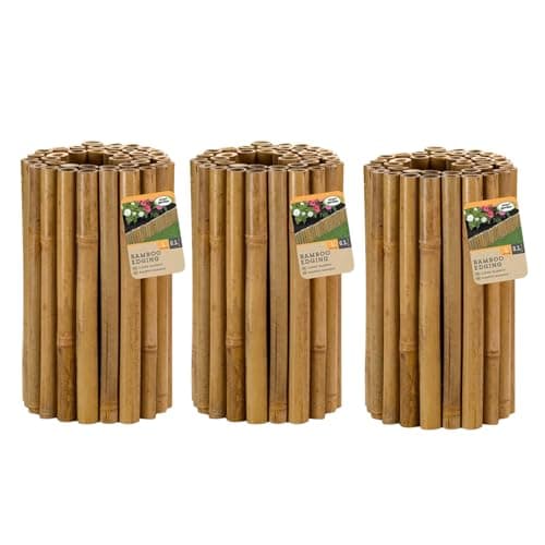 Image of Garden Mile Set of 3 Heavy Duty Wooden Bamboo Garden Edging Border 30cm x 300cm Log Roll Lawn Edge for Flower Beds Grass Yard Pathways