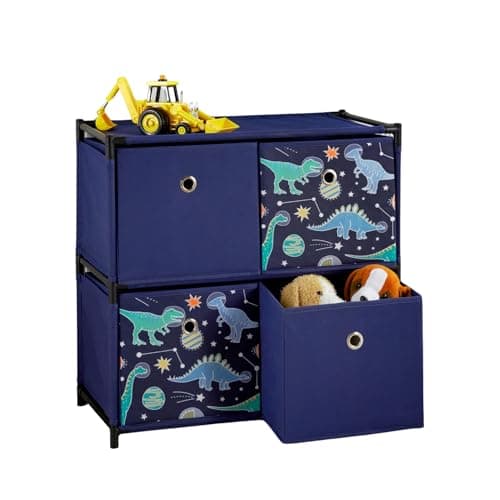 Image of SelectTraders Kids Dino Design Storage Cubes, Set of 4 Foldable Storage Boxes, Space-Saving Toy Organizer with Handles, Durable & Stylish 2-Layer Storage Solution for Books, Clothes, and Toys