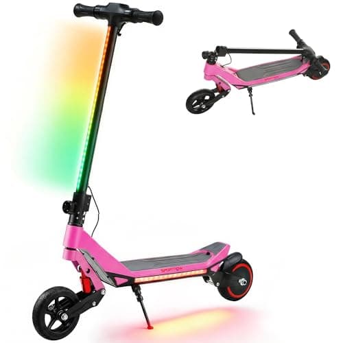 Image of SPORTNOW Electric Scooter for Kids, Foldable Kids Scooter for Age 6-14 with LED Display, RGB lights, Up to 16km/h, Maximum Range 12km, Kick-to-Start, for Boys and Girls, Pink