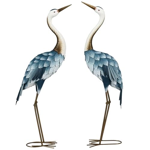Image of Outsunny Crane Garden Ornaments, 2 PCS Steel Garden Statue Set Gifts, Water and Rust Resistant Sculptures for Patio Pond Landscape Decoration, Multi-Colour