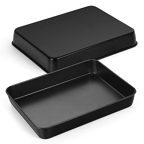 Image of HaWare Small Oven Tray Set of 2, Non-Stick Stainless Steel Baking Sheet Pan, Rectangle Deep Cake Tin for Roasting Baking Serving, 26.5x20.5x5cm, Healthy & Non-Toxic, Rust Resistant (Black)