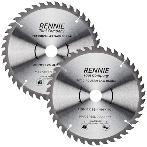 Image of Rennie Tools 2 Pack - 210mm x 40T x 25.4mm Bore TCT Circular Wood Saw Blades Fits Evolution Saws & Evolution Rage Saws. 210mm Saw Blades 25.4mm Bore With 40 Teeth