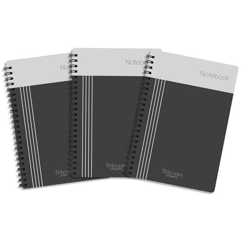 Image of Thboxes 3 Pack Spiral Notebook A4, Lined Wirebound Notebooks Bulk Journals 200 Pages /100 Sheets, College Ruled Paper Features 4-Hole Punch Margins and Perforated Edges, 29.7 x 22cm (Black)
