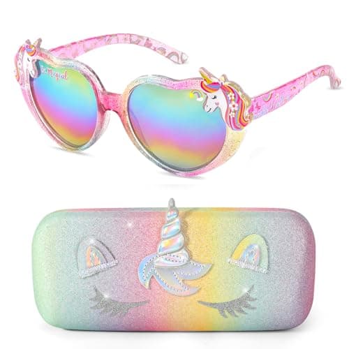 Image of Beipegin Kids Sunglasses Girls Unicorn Heart Sunglasses UV Protection Toddler Eyeglasses with Sunglass Case For Party Beach Dress Up Glasses
